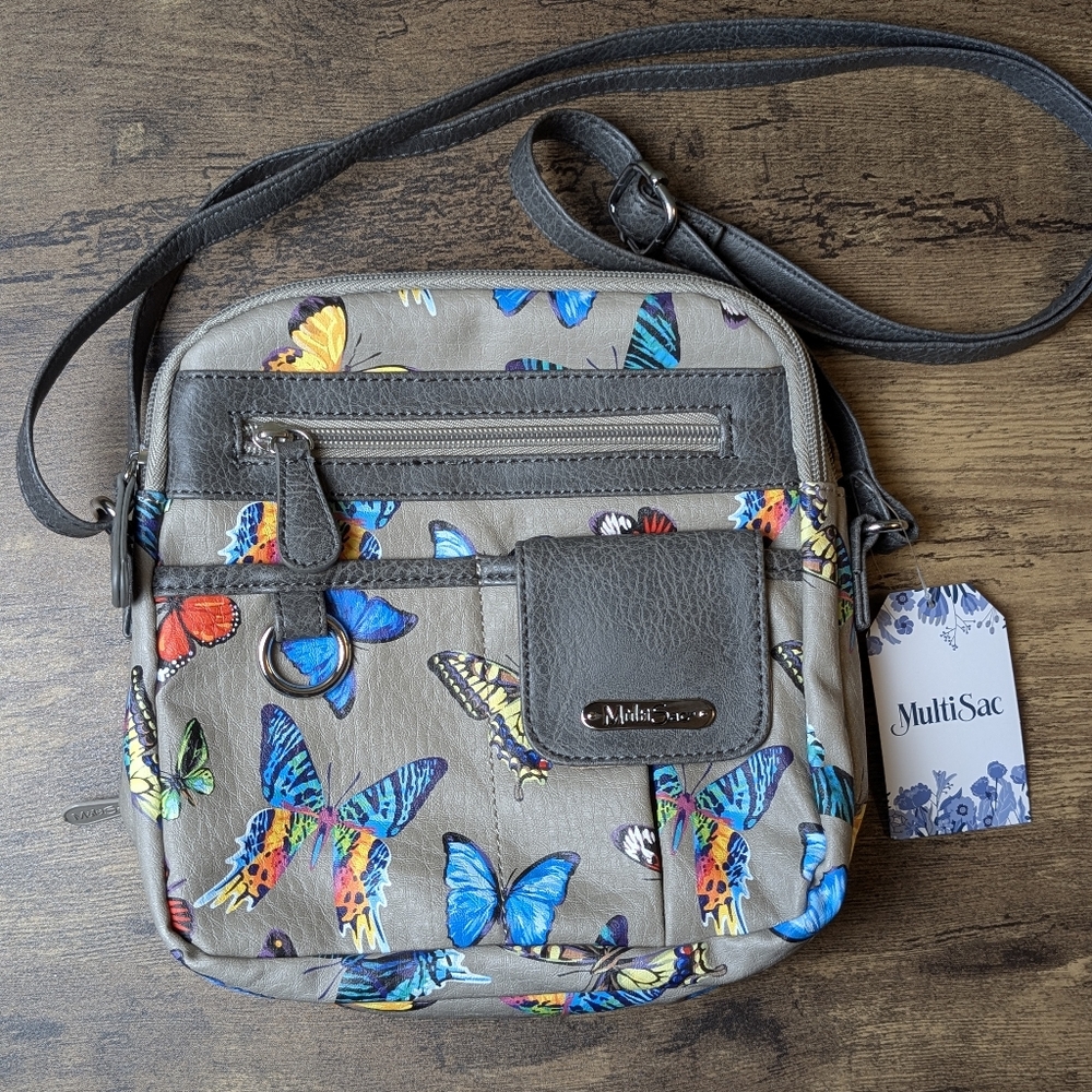 MultiSac Gray Butterfly Print Crossbody Bag - Picture 11 of 12
